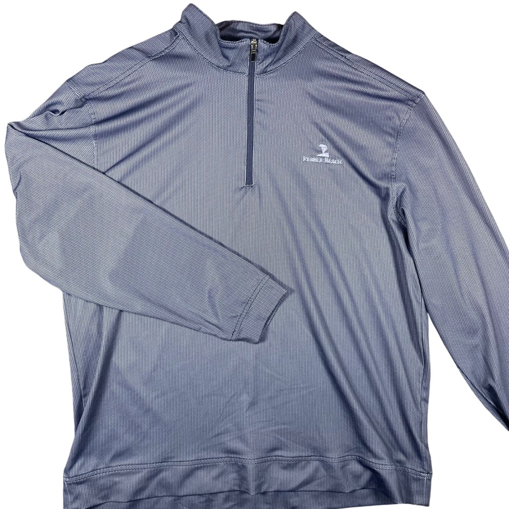 Pebble Beach Mens Dry-Luxe Performance 1/4 Zip Pullover Large Blue Herringbone